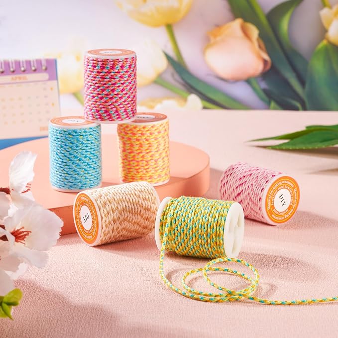 6 Rolls Macrame Cotton Cord, 1.5 mm, 6 Colors, 4.3 Yards/roll, - Image 7