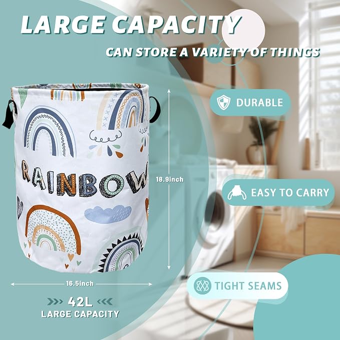 Cute Boho Rainbow Laundry Basket Foldable - Image 2