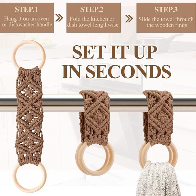 Tioncy 4 Pcs Kitchen Dish Towel Holder Boho Handmade Crochet Hanging Towels - Image 4