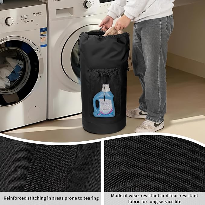 Laundry Bag Backpack with Shoulder Straps and Mesh Pocket Foldable Clothes - Image 6