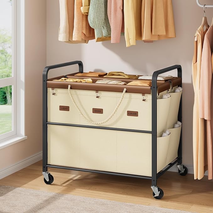 Tajsoon 350L Extra Large Laundry Hamper 6 Section, Heavy Duty Laundry Cart - Image 7