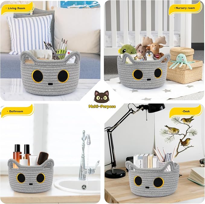 Small Storage Basket, Cat Basket Woven Cotton Rope Basket - Image 2