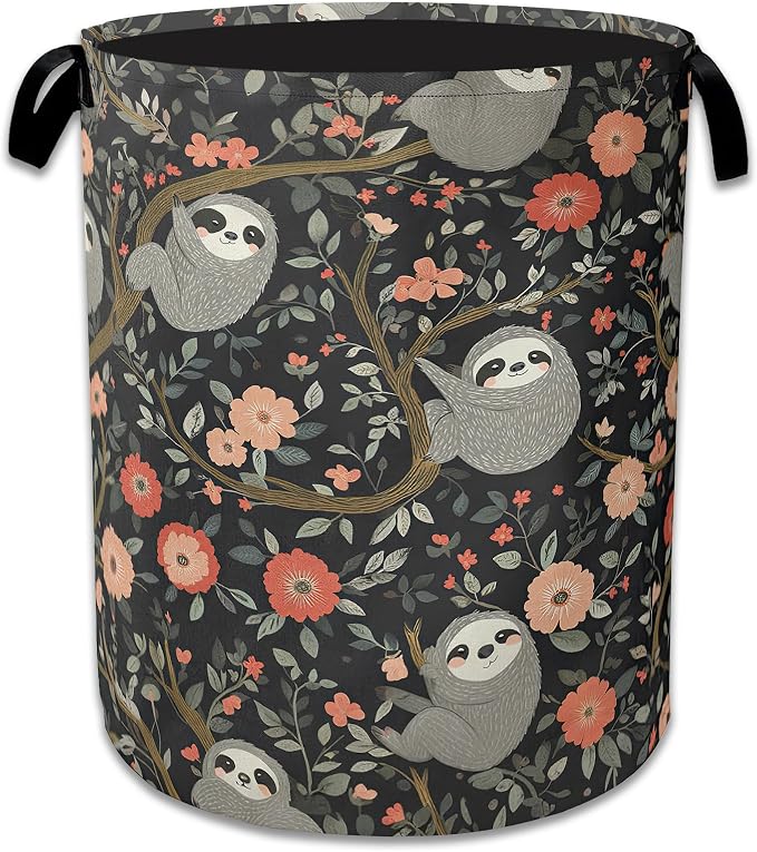 Cute Sloth Laundry Basket, Oxford Cloth Flower Laundry Hamper by Unknown