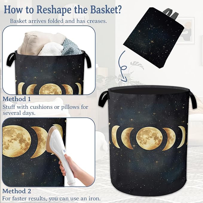 Lunar Phases Laundry Basket, Foldable Oxford Cloth Moon Laundry Hamper - Image 6
