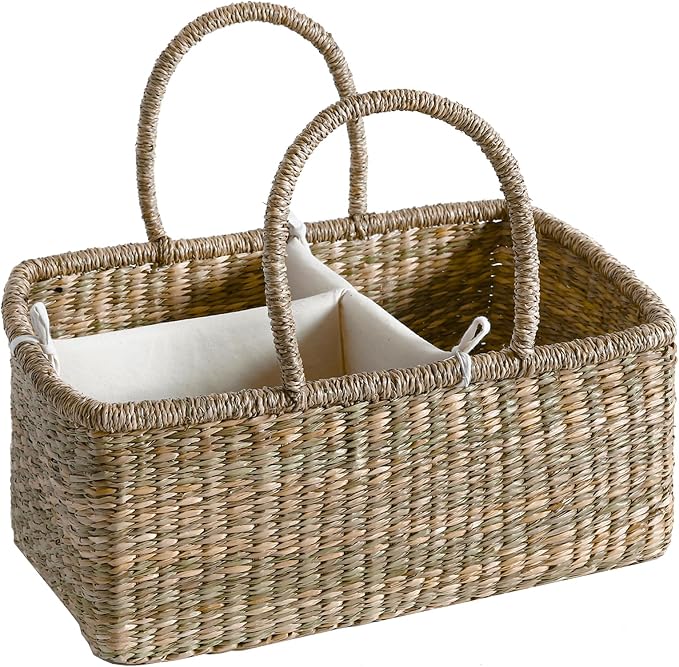 Premium Wicker Baby Diaper Caddy Organizer, Woven Seagrass Basket by Unknown