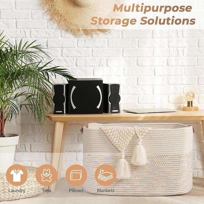 danpinera 108L Large Basket for Living Room, Boho Decorative Basket Organizing - Image 5