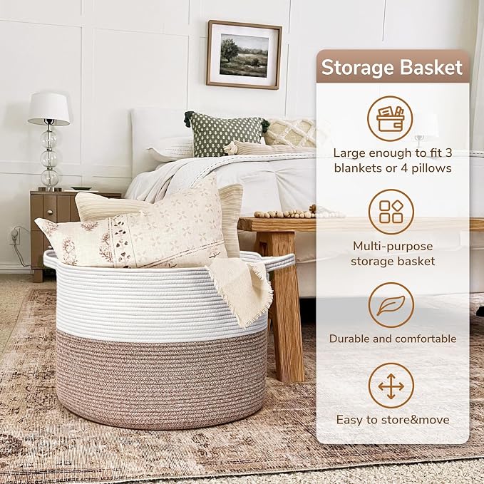 Goodpick Large Storage Basket, 83L Dorm Room Essentials, Blanket Woven Rope - Image 4
