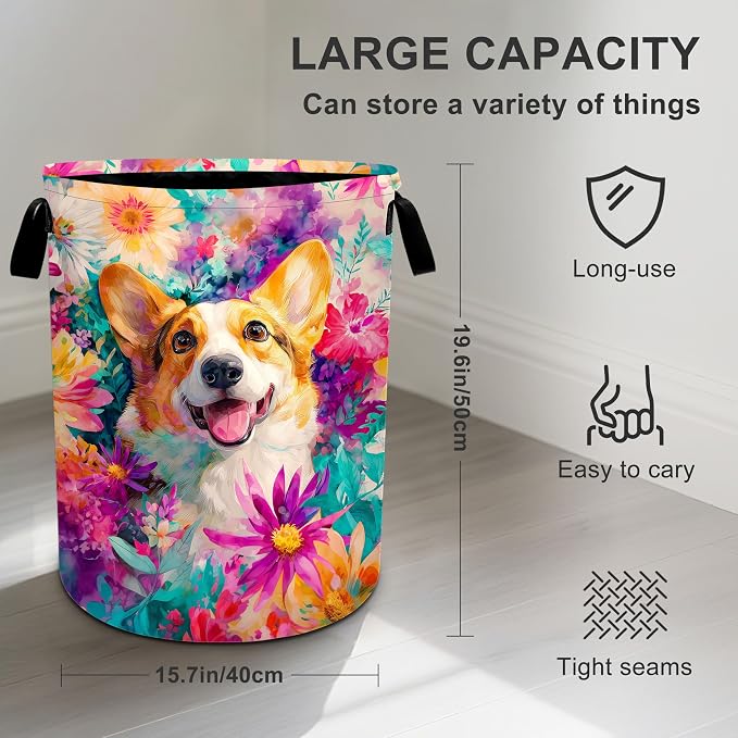 Dog Flower Laundry Basket Storage Bin Foldable Laundry Hamper Clothes Storage - Image 4