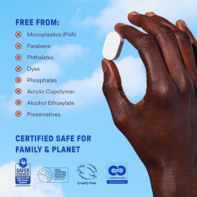 BLUELAND 100% Plastic-Free Dishwasher Detergent Tablets, Free & Clear, - Image 7
