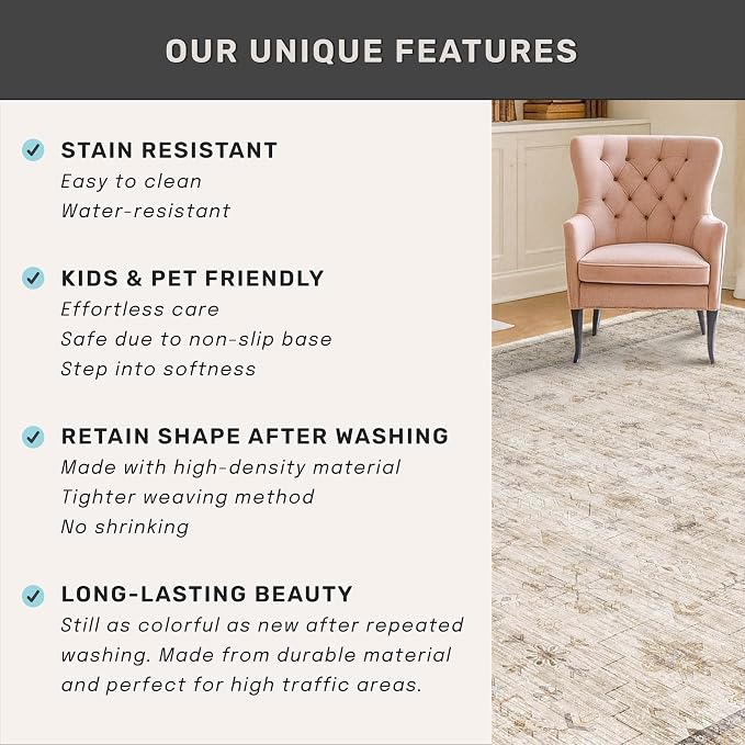 Beige Cream 2x10 Long Hallway Runner Rug, Non Slip Farmhouse Kitchen Rugs - Image 5