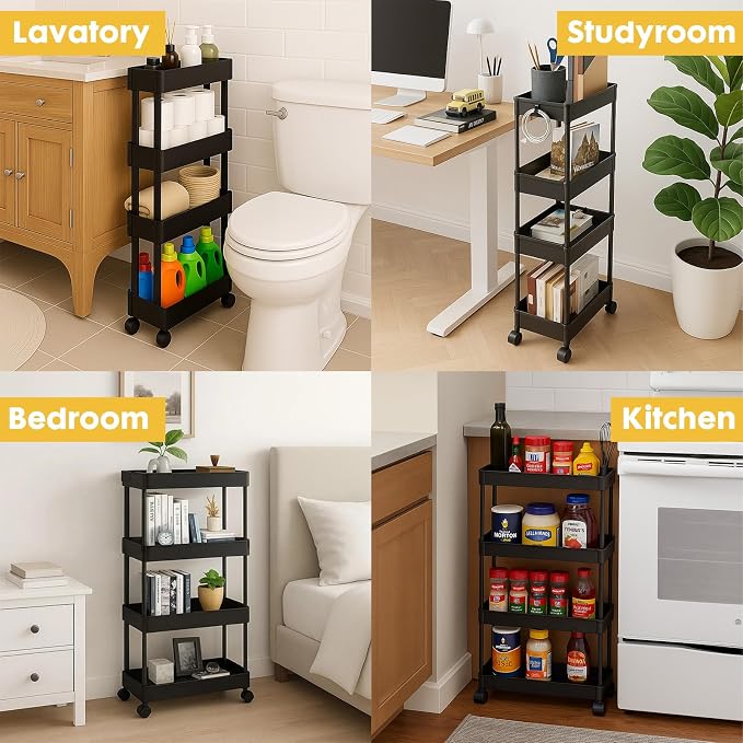 ShellKingdom 4 Tier Bathroom Storage Organizer, Slim Rolling Storage Cart - Image 2