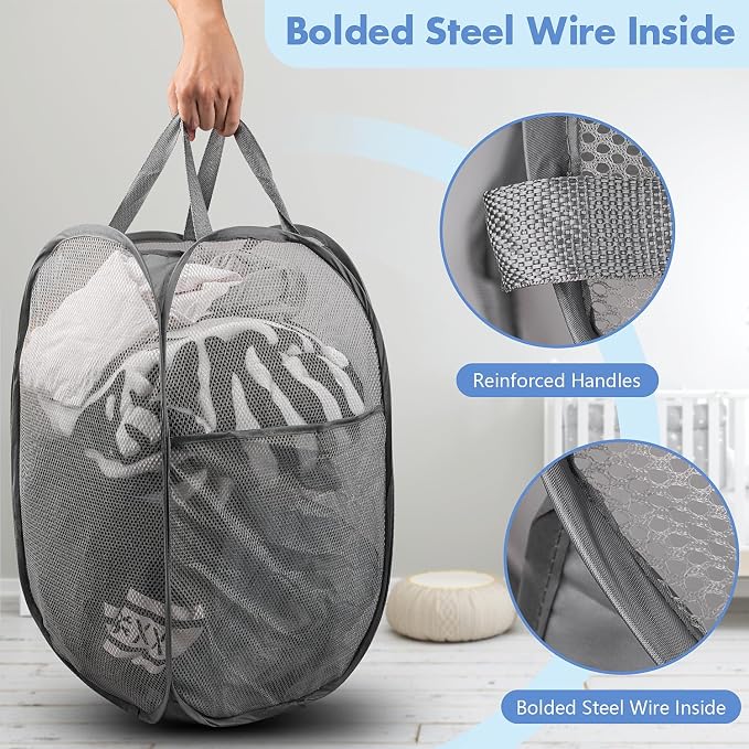 Pop Up Hamper, Foldable Mesh Laundry Basket - Image 3