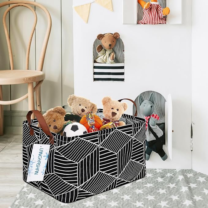 LANGYASHAN Rectangular Storage Bin Collapse Canvas Fabric Cartoon Storage Basket - Image 7