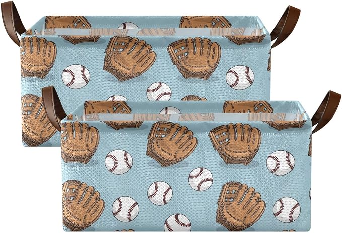 Baseball Glove Blue Pattern Foldable Storage Baskets - Image 2