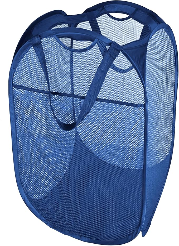 Smart Design Deluxe Mesh Pop Up Square Laundry Hamper w/ Side Pocket & Handles by PROMART