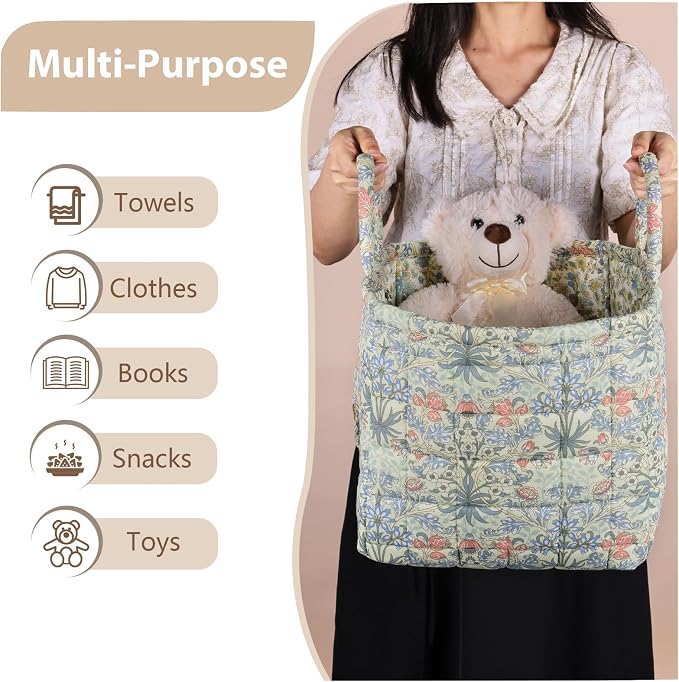 Storage Basket Boho Fabric Large Collapsible Floral Laundry Nursery Hamper - Image 3