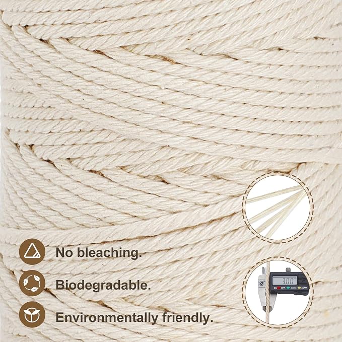 Macrame Cord 3mm x 164yd | 100% Natural Cotton Macrame Rope | 4 Strand Twisted - Image 3