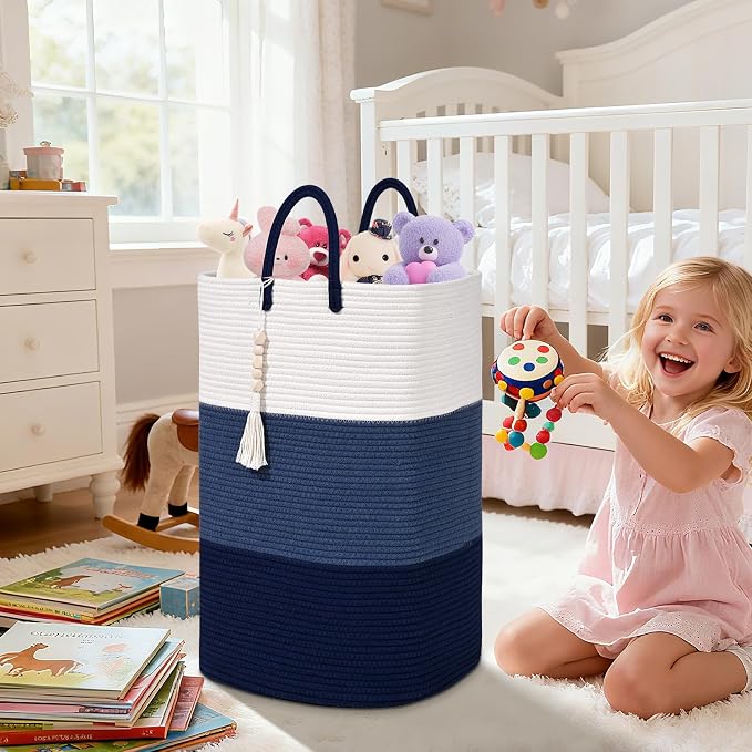 Woven Laundry Basket for Clothes, 65 L Large Rectangle Laundry Hampers - Image 7