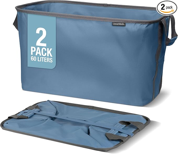 CleverMade Collapsible Laundry Basket 2 Pack – 60L Foldable Clothes Hamper by CleverMade