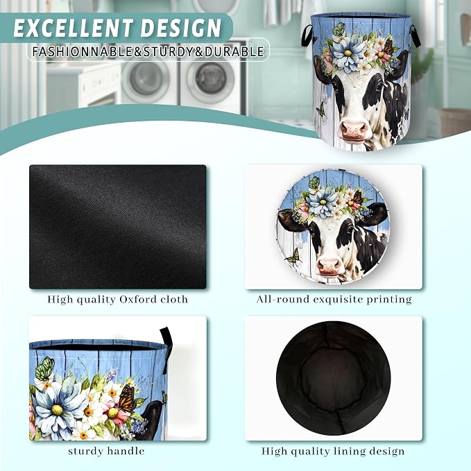 Cute Cow Laundry Basket Foldable Oxford Cloth Animal Cows Laundry Hamper - Image 4