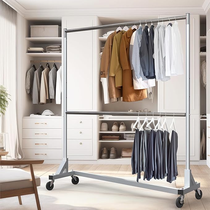 Simple Houseware Commercial Grade Z-Base Double Rod Garment Rack, 600lb Load - Image 3
