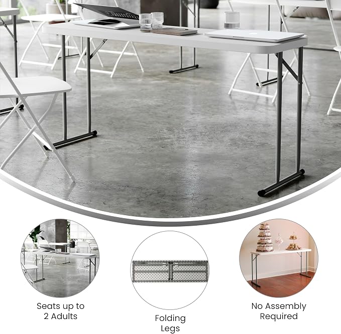 Flash Furniture Kathryn 5' Rectangular Plastic Folding Table, Long Plastic - Image 5