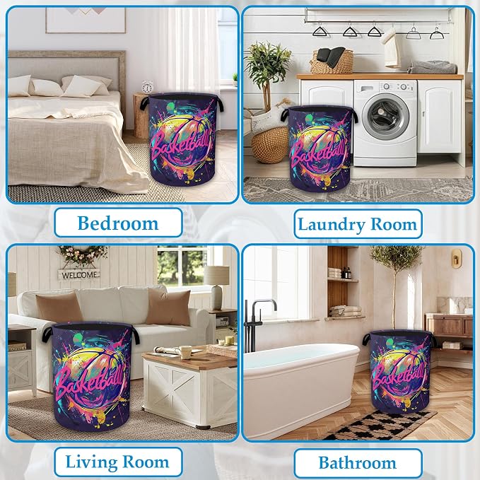 Basketball Graffiti Laundry Basket Collapsible Laundry Hamper Clothes Toy - Image 6