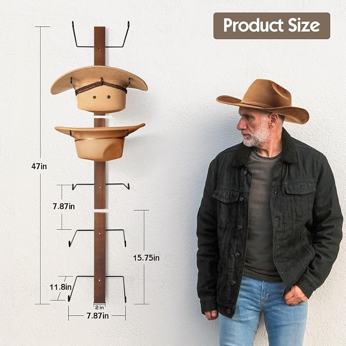 Cowboy Hat Holder, 3-Piece Wall Mount Cowboy Hat Rack - Image 3