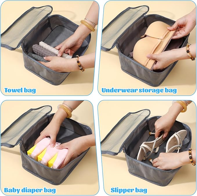 6 Pcs Packing Cubes, Mesh Travel Organizers, Foldable Laundry Bags, Water - Image 4
