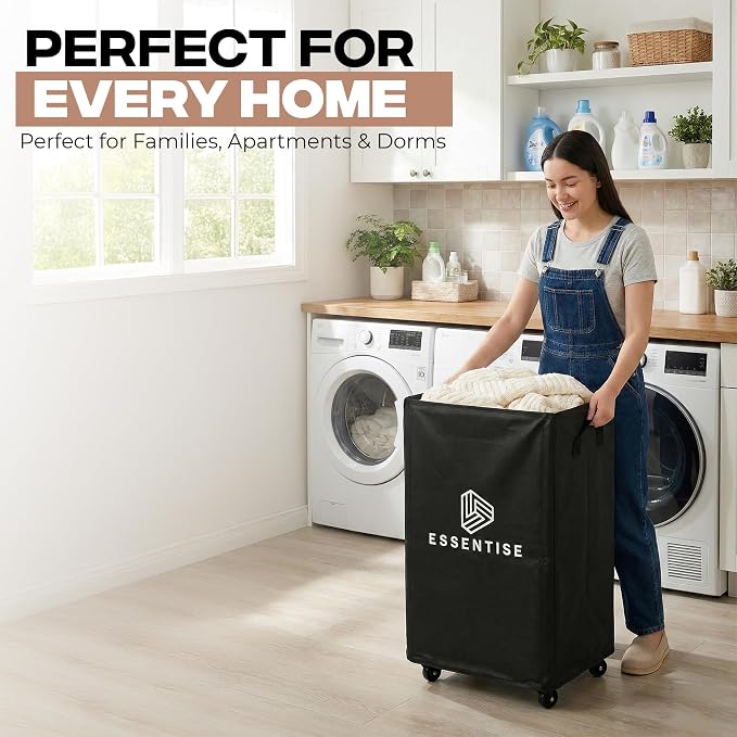 75L – Lockable Wheels Laundry Basket – Support Rods & Box Base – Tall Slim - Image 8