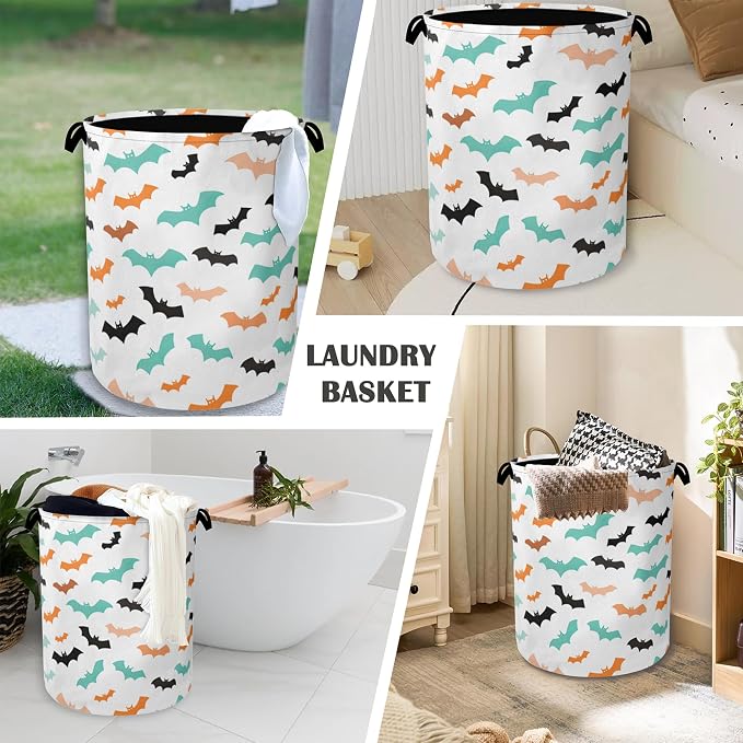 Colorful Bats Laundry Basket, Halloween Foldable - Image 4