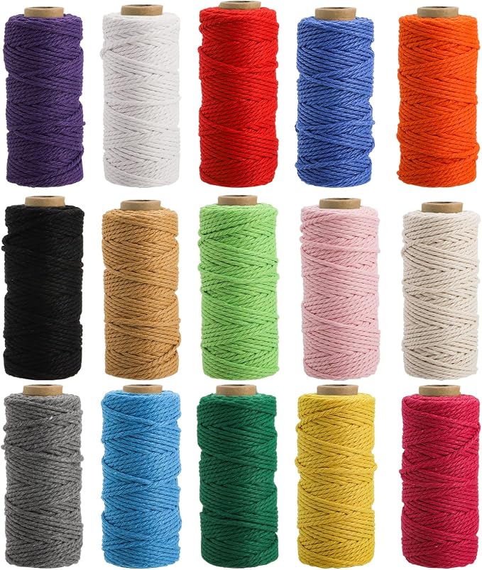ZEAYEA 15 Rolls Macrame Cord, 2mm x 480 Yards Natural Cotton Twine String Cord by ZEAYEA