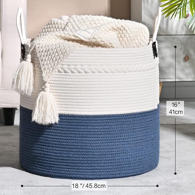 KAKAMAY Large Blanket Basket, Woven Baby Laundry Hamper - Image 6
