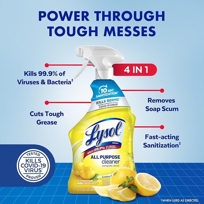 Lysol All Purpose Cleaner Spray, Kitchen & Bathroom Cleaner, Lemon Breeze - Image 2