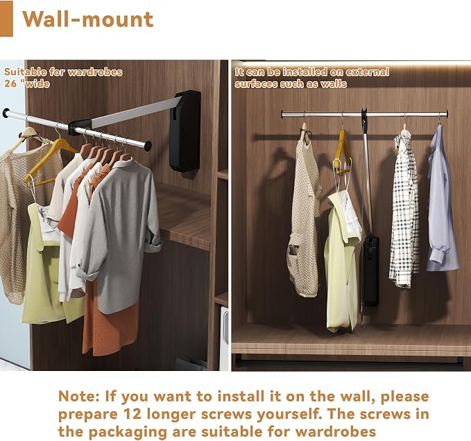 Pull Down Closet Rod- 26 Inch Closet Valet Rod Heavy-Duty Wall/Back Mounted - Image 3