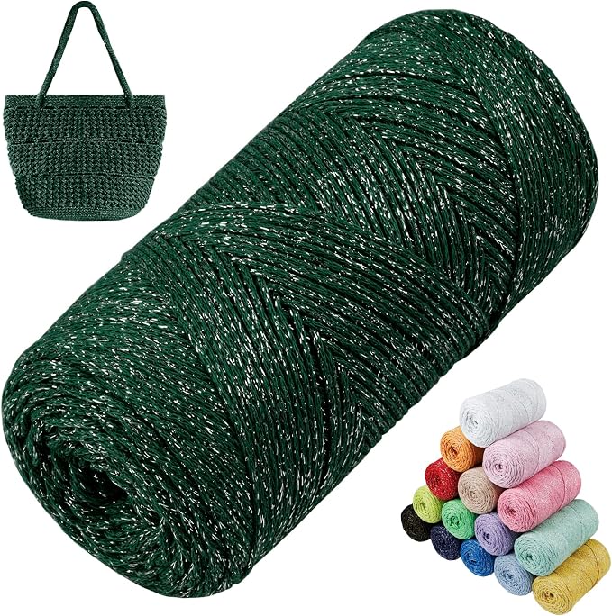 Sparkle Macrame Cord 1.5mm x 306 Yards Cotton Glitter Yarn by LEREATI