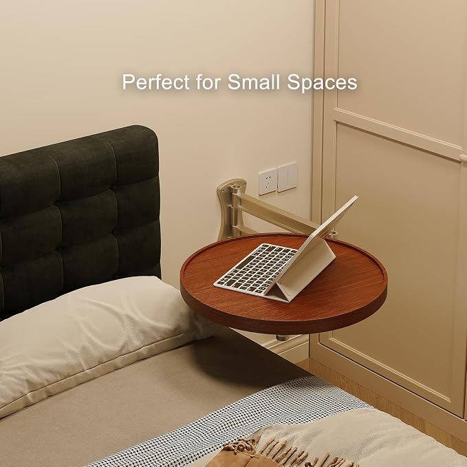 Wall Mounted Folding Table, Walnut Bedside Shelf Wall Mount Floating Wall Desk - Image 3