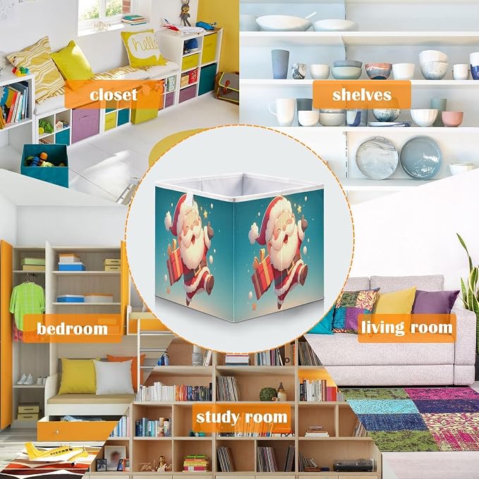 senya Large Storage Bins Pattern Santa Claus Christmas Collapsible Foldable - Image 6