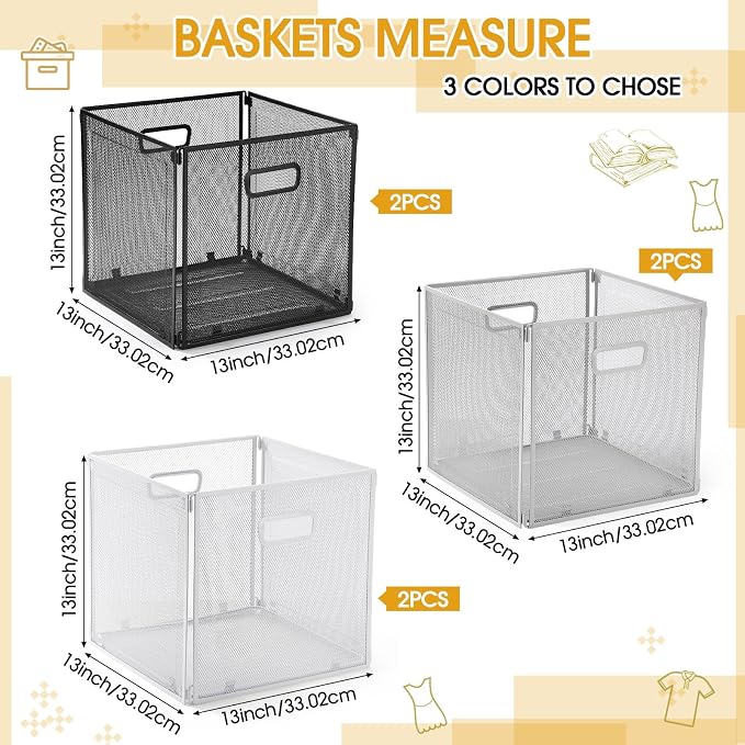 Sawysine 6 Pack Foldable Metal Cube Storage Baskets 13x13in Cube Storage Bins - Image 2