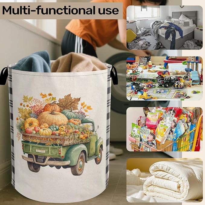 Fall Pumpkin Truck Large Clothes Hamper Bag - Image 6