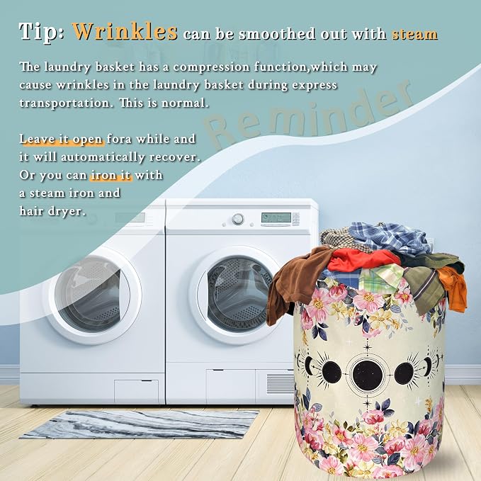 Moon Phase Laundry Hamper Beautiful Pink Floral Laundry Basket - Image 6