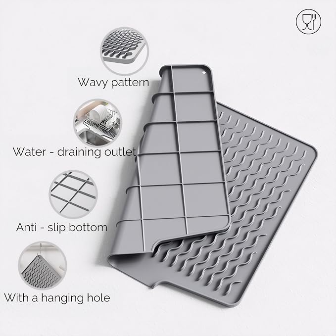 Silicone Dish Drying Mat for kitchen Countertop, Heat Resistant Mats, Dish - Image 8