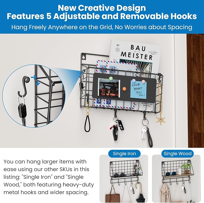 Easy Assembly and Installation Iron Key Holder Wall Mount, Mail Organizer - Image 4