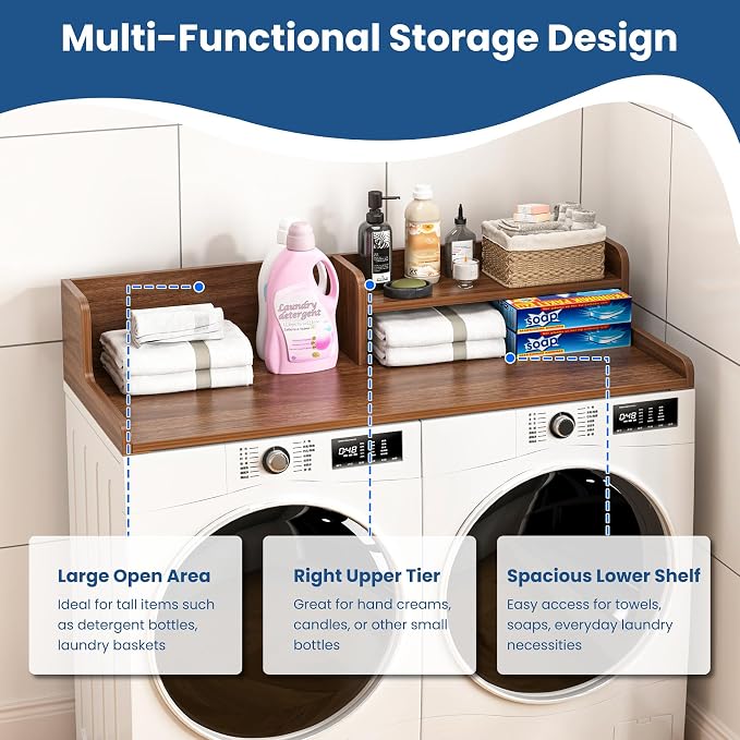 Washer Dryer Countertop with Open Storage Shelf & Raised Edge Guard, Laundry - Image 6