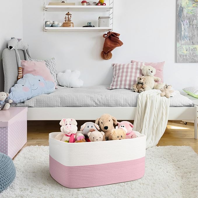 Large Pink Storage Basket, Woven Blanket storage - Image 4