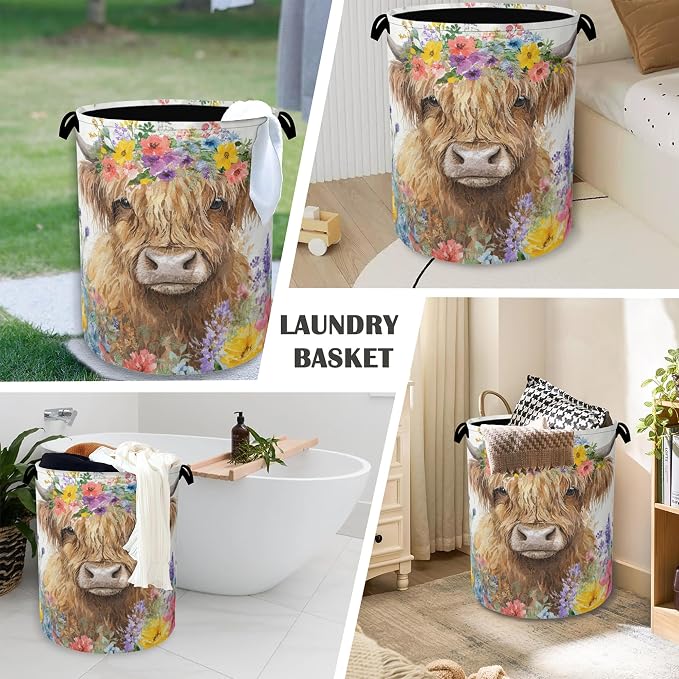 Hightland Cow Laundry Basket, Oxford Cloth Laundry Hamper - Image 4