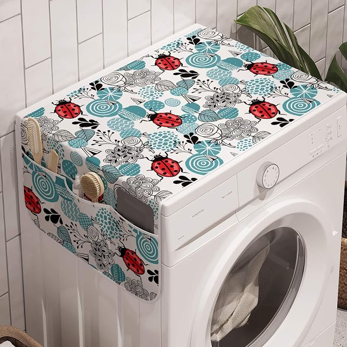 Ambesonne Ladybugs Washing Machine Organizer, Romantic Elements Flowers Roses by Ambesonne