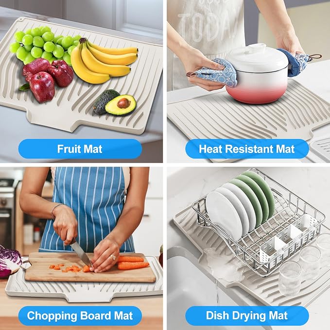 Silicone Dish Drying Mat for Kitchen Countertops and Sinks, 19 x13.7 Inch Non - Image 6