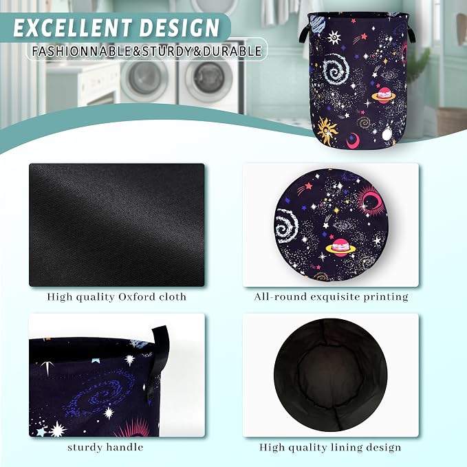 Colorful Galaxy Planet Laundry Basket Foldable Oxford Cloth Starry Sky Laundry - Image 6