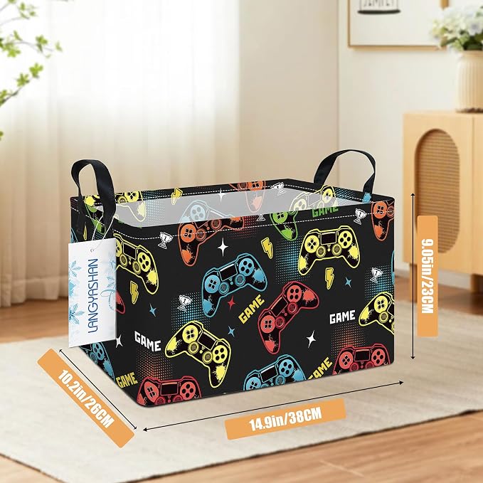LANGYASHAN Rectangular Storage Bin Collapse Canvas Fabric Cartoon Storage Basket - Image 2